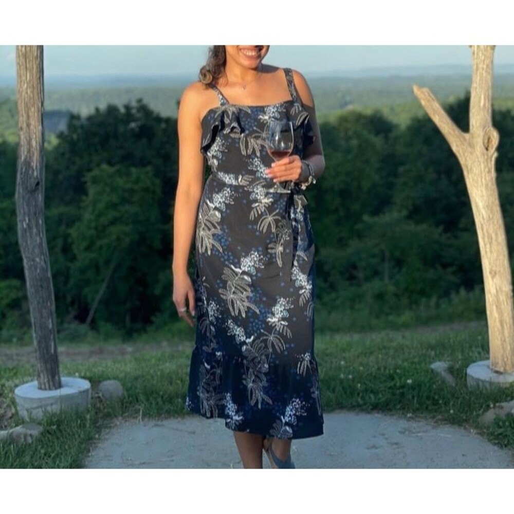 Banana Republic Midi Dress Size 2 Blue Floral‎ Tea Party Cottage Feminine Tiered